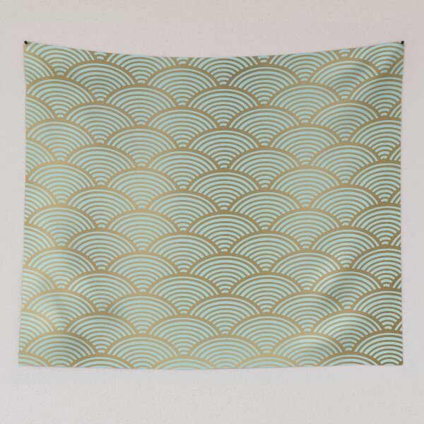 Item preview, Seigaiha, Japanese Wave Crest Pattern, Mint Green and Gold designed and sold by meggydesigns.