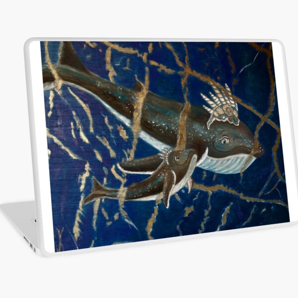 Mother Whale and her Baby in Lapis Lazuli Sea Laptop Skin