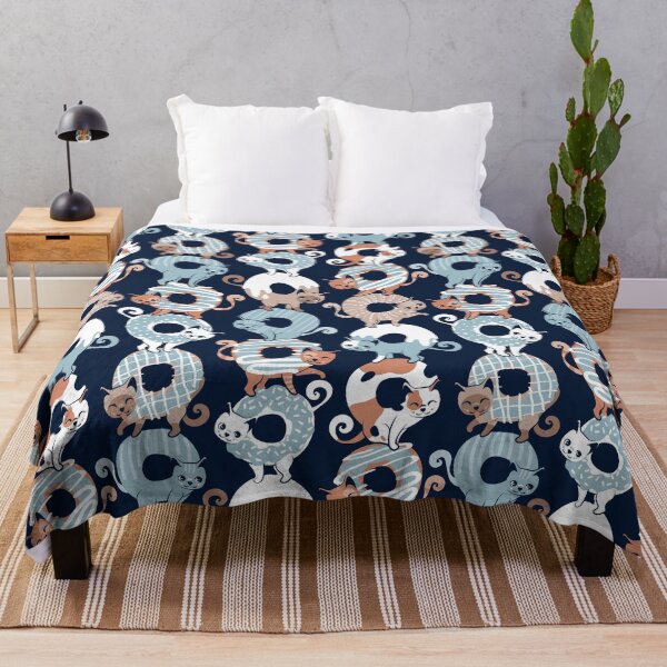 Item preview, Cats Donut Care // navy blue background pastel blue and brown sweet kitties designed and sold by SelmaCardoso.