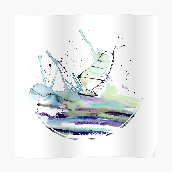 Windsurfer in Watercolor Poster