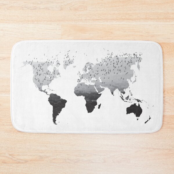 Item preview, World Map Flying Birds Black and White  designed and sold by Inogitna Designs.