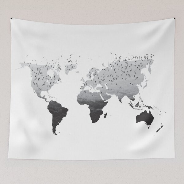 Item preview, World Map Flying Birds Black and White  designed and sold by Inogitna Designs.