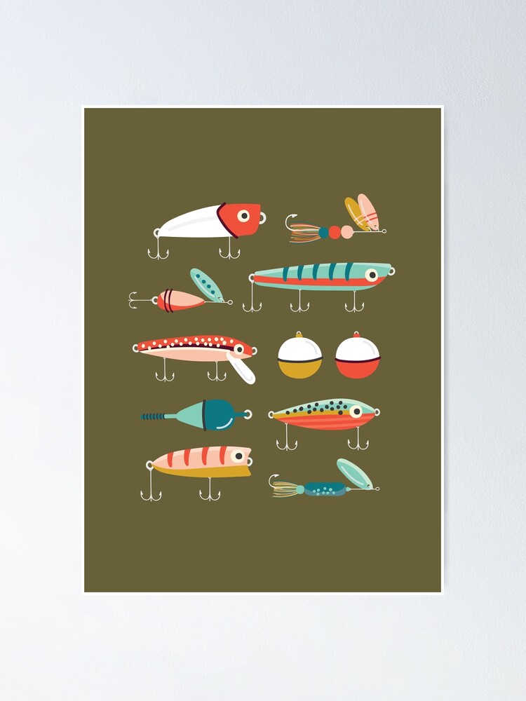 Fishing Lures Green Poster for Sale by allisonrdesign