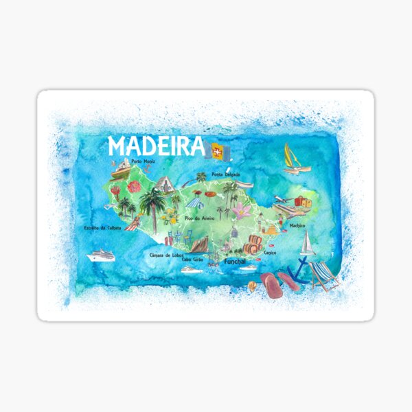 Madeira Portugal Island Illustrated Map with Landmarks and Highlights Sticker