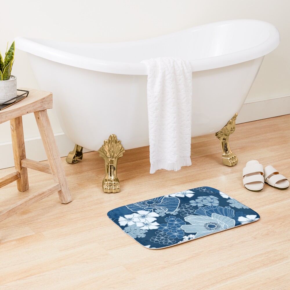 Classic Blue Poppies Bath Mat