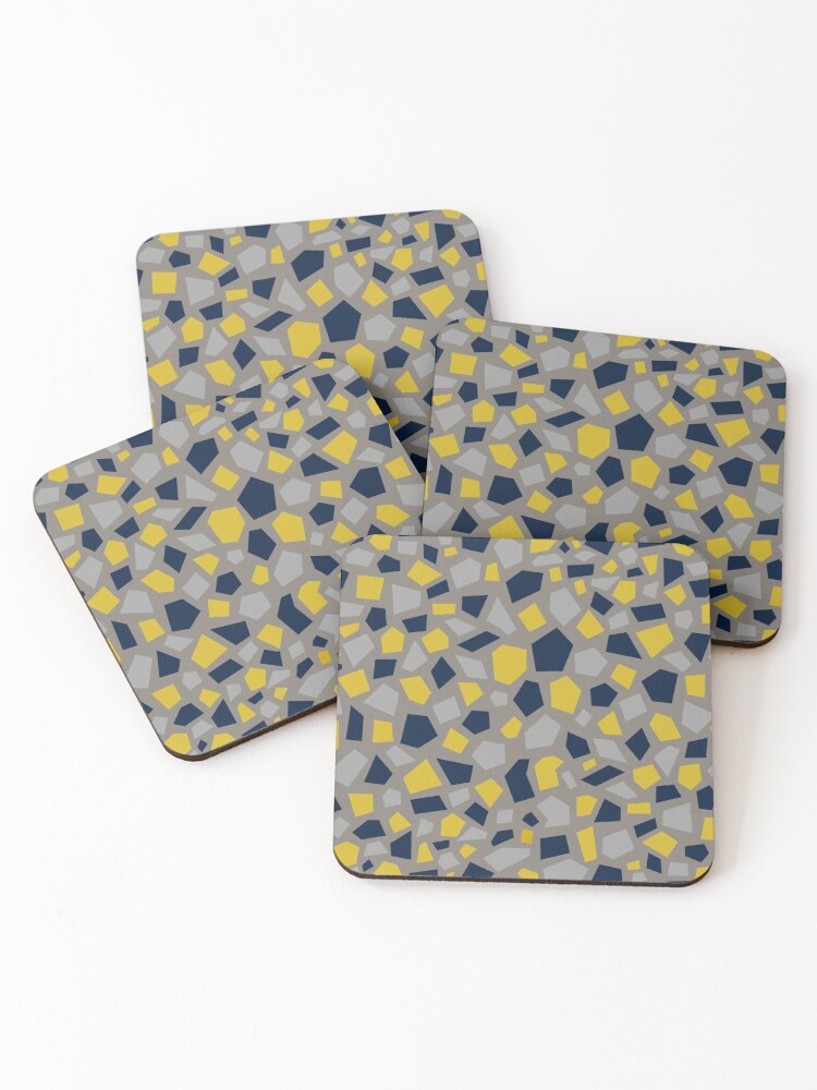 Grey Mustard Yellow and Navy Blue Mosaic Coasters Set of 4