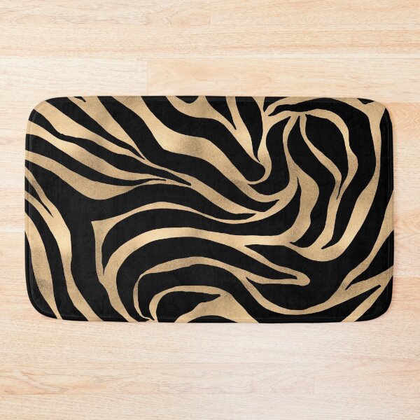 Elegant Metallic Gold Zebra Black Animal Print Bath Mat