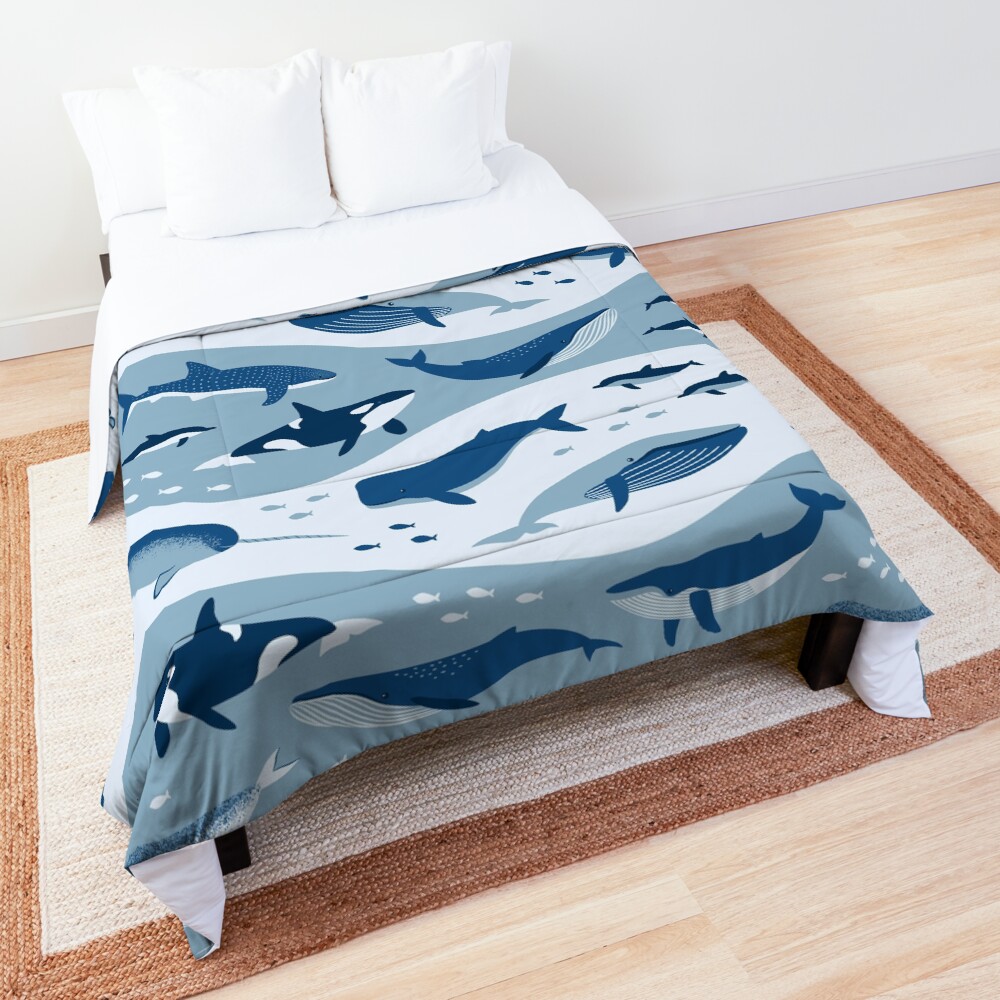 Whale Songs in Blue Waves Comforter