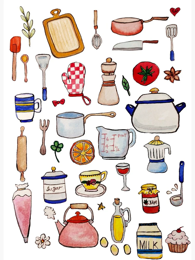 Kitchen Utensils Watercolor Clipart. Graphic by sabina.zhukovets