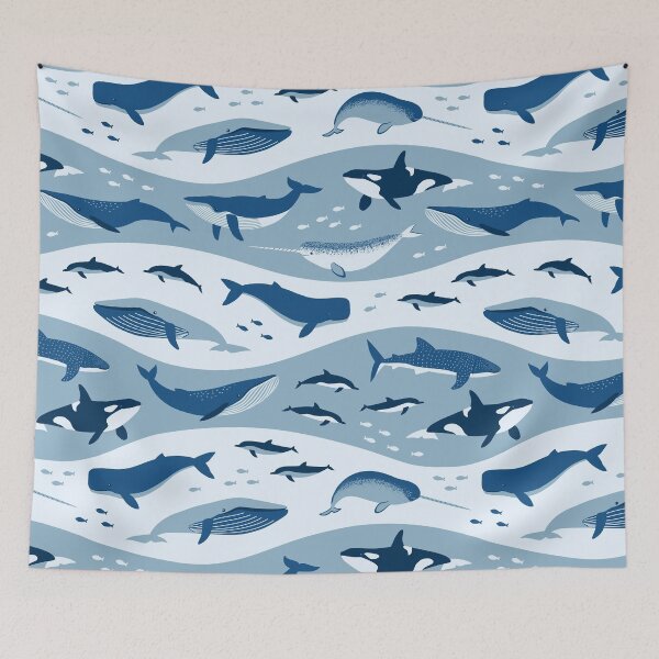 Aperçu de l'œuvre Chants de baleine dans les vagues bleues créée et vendue par nadyanadya.