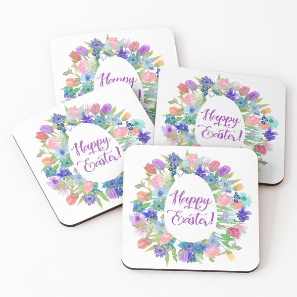 Item preview, Happy Easter Watercolor Flowers Wreath | Cherie's Art designed and sold by CheriesArt.