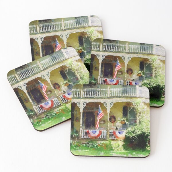 Item preview, Southern Comfort - Patriotic Yellow Victorian Porch  designed and sold by JanineRileyArt.