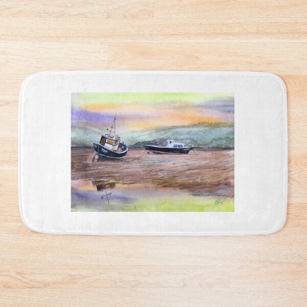 Item preview, Low tide: A watercolour painting of boats on the mudflats designed and sold by Double Dutch Designs.