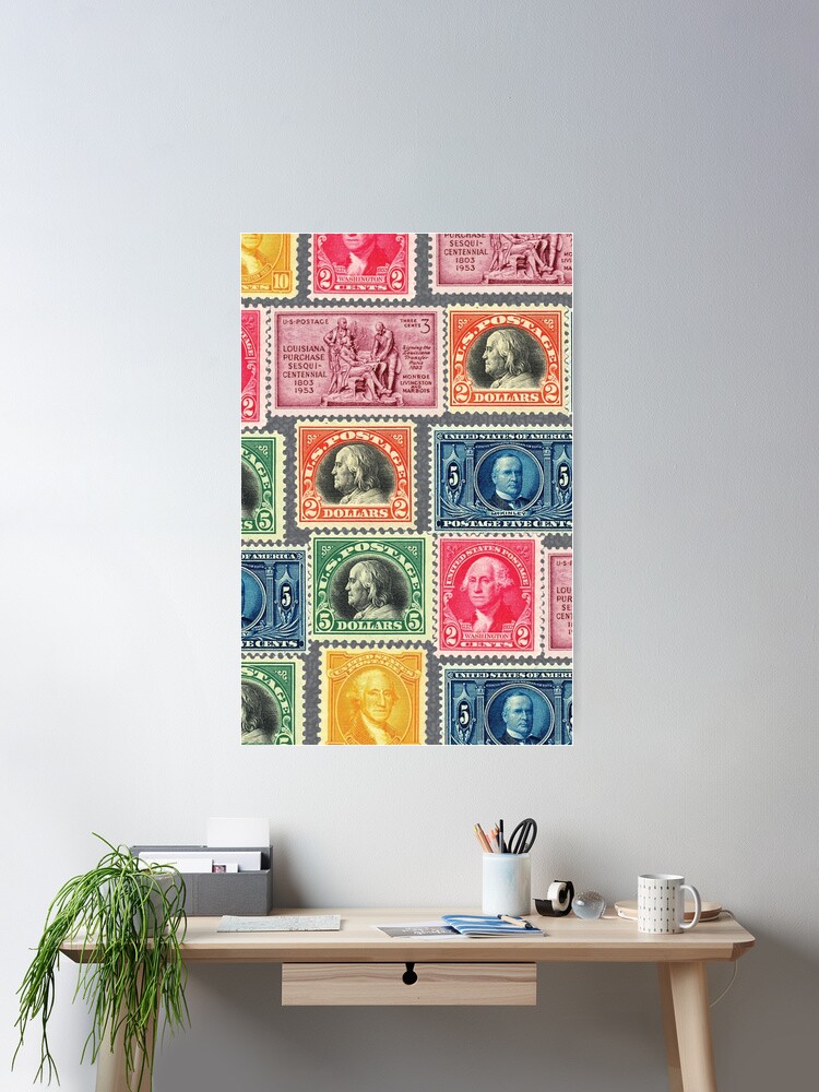 US Postage Stamp Collage - ZOOMED IN Postcard for Sale by