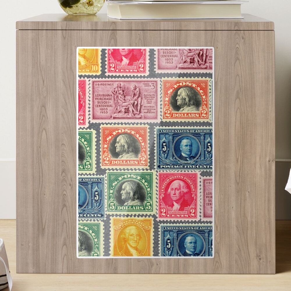 US Postage Stamp Collage - ZOOMED IN Sticker for Sale by