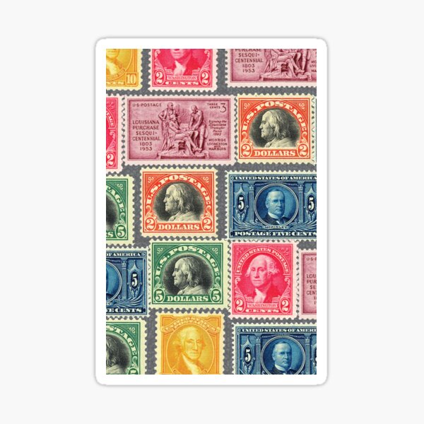 US Postage Stamp Collage - ZOOMED IN Sticker for Sale by