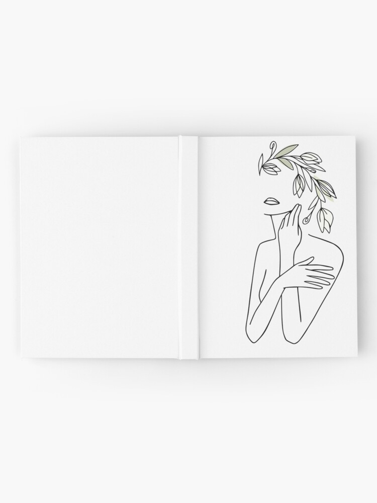 Abstract Line Art Drawing Nymph With Floral Wreath I Hardcover