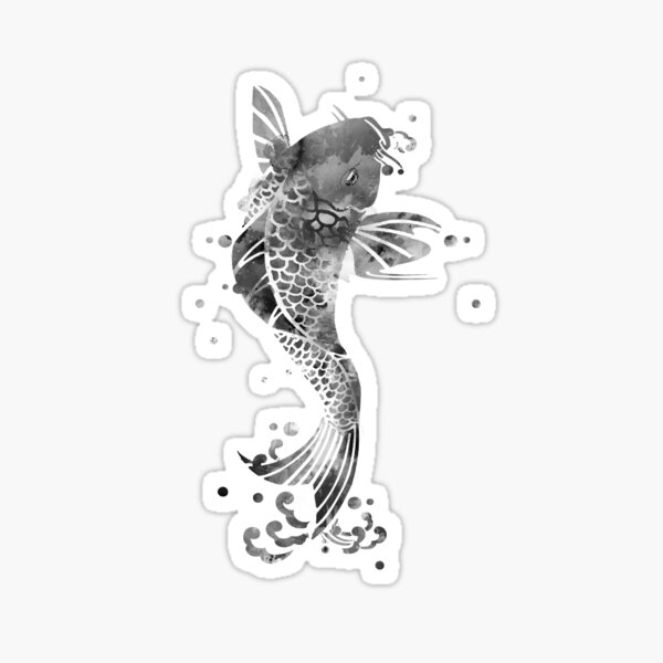 Koi Fish Black and White Shower Curtain by Monn Print - Pixels
