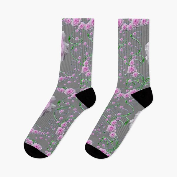 Item preview, PINK ROSES GREEN GARDEN SCROLLS ON GREY designed and sold by sharlesart.