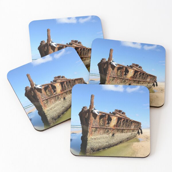 Item preview, Rusty shipwreck on Fraser Island beach with blue sky and whispy clouds. designed and sold by GeorgeLemon.