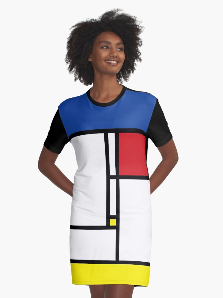Graphic T-Shirt Dress, Mondrian Minimalist De Stijl Modern Art © fatfatin designed and sold by fatfatin