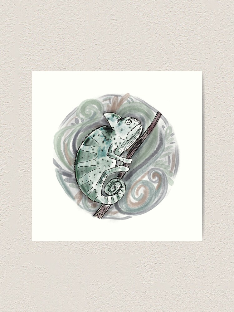 Alternate view of Chameleon / Chameleon Drawing / Chameleon Watercolor / Amphibian Art Art Print