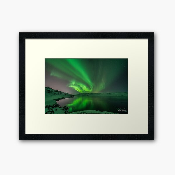 Aurora over lake Kleifarvatn Iceland Framed Art Print