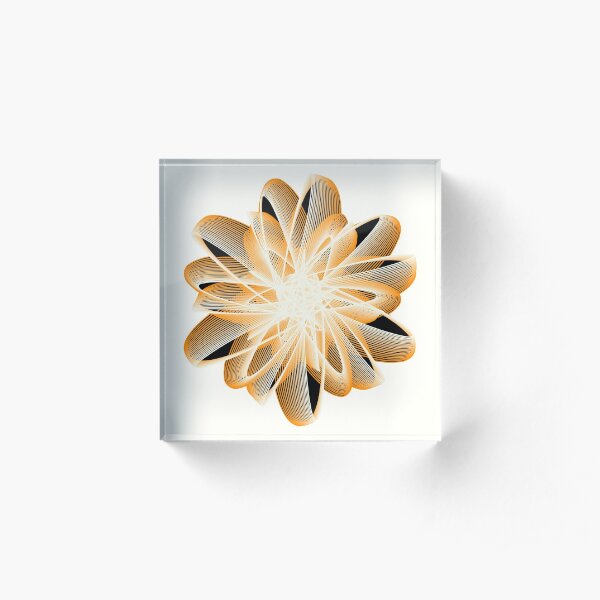 Abstract Flower in Orange Black White Acrylic Block
