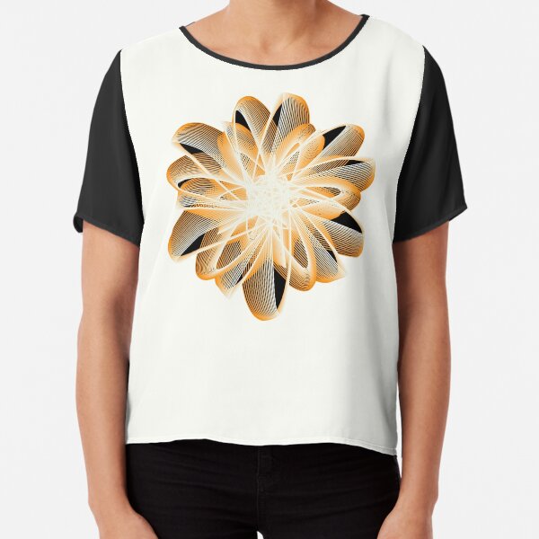Abstract Flower in Orange Black White Chiffon Top