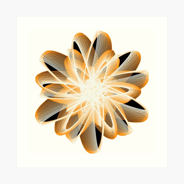 Abstract Flower in Orange Black White Art Print