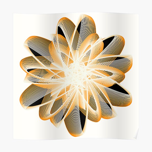 Abstract Flower in Orange Black White Poster