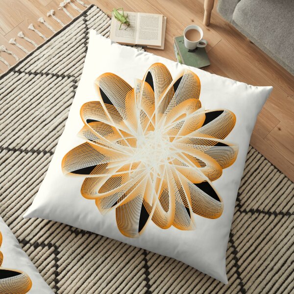 Abstract Flower in Orange Black White Floor Pillow