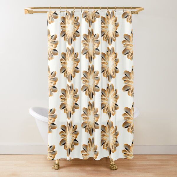 Abstract Flower in Orange Black White Shower Curtain