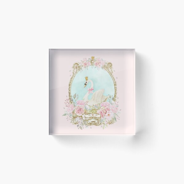 The Shabby White Swan, romantic with pink flowers Acrylic Block