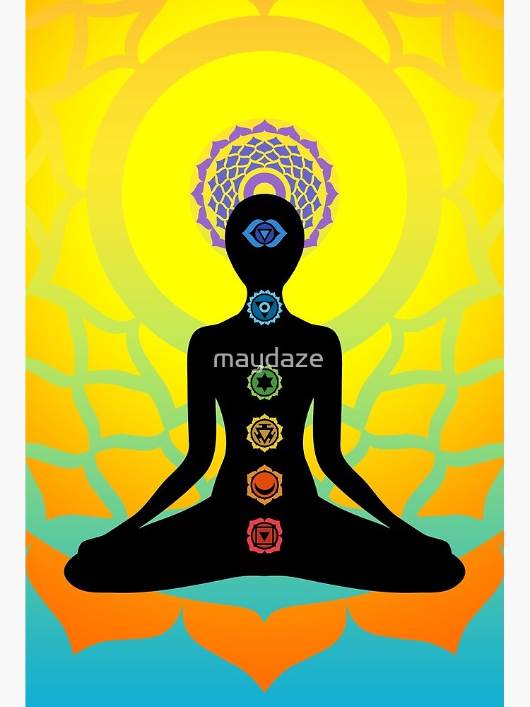 Lámina rígida for Sale con la obra «El hombre iluminado con chakras en  posición de loto.» de MandalaSoul