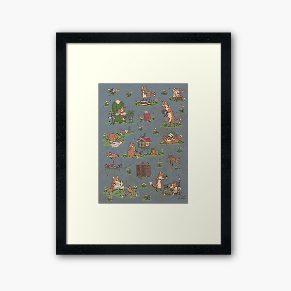 Library Foxes Framed Art Print