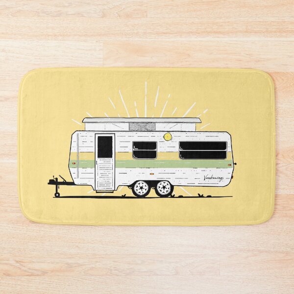 Item preview, Green and yellow vintage Pop-Top Caravan Illustration designed and sold by Van Drawings.