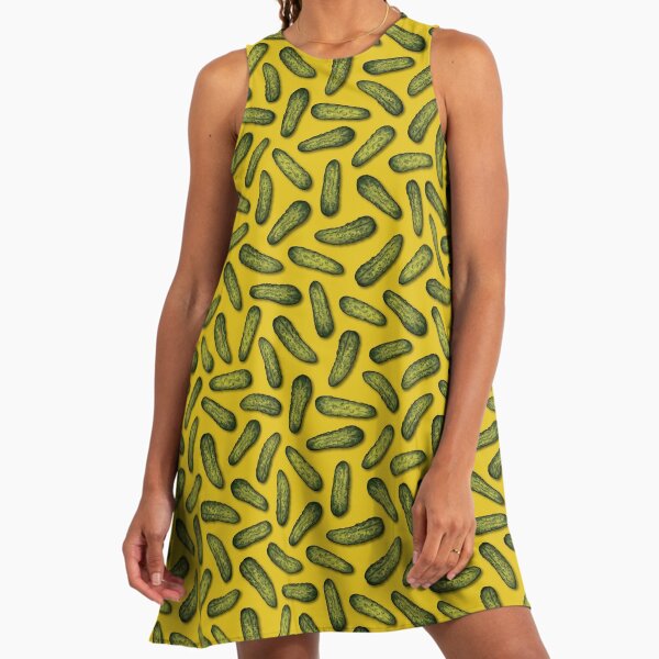 A Plethora Of Pickles - Green & Yellow Gherkin Pattern Pickle A-Line Dress