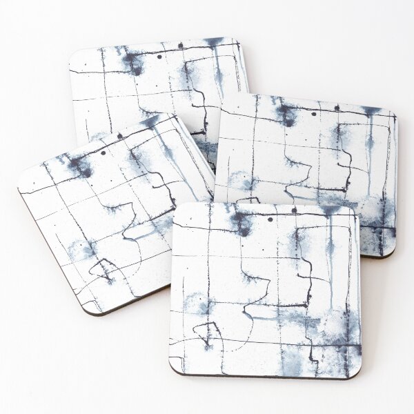 Item preview, Indigo abstract line drawing faux shibori designed and sold by kittyvdheuvel.
