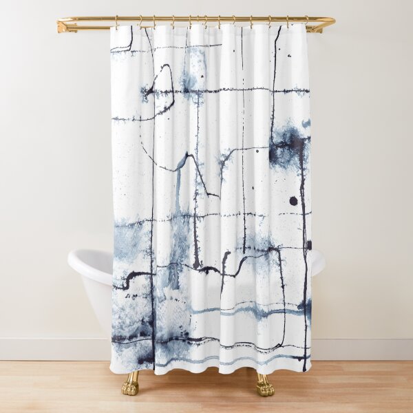 Indigo abstract line drawing faux shibori Shower Curtain