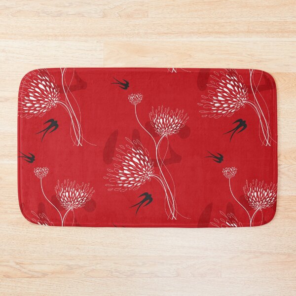 Item preview, Oriental Black Swallows With Chinese Calligraphy 'Xin' (Heart) and White Dandelion Flower Blooms On Red © fatfatin  designed and sold by fatfatin.