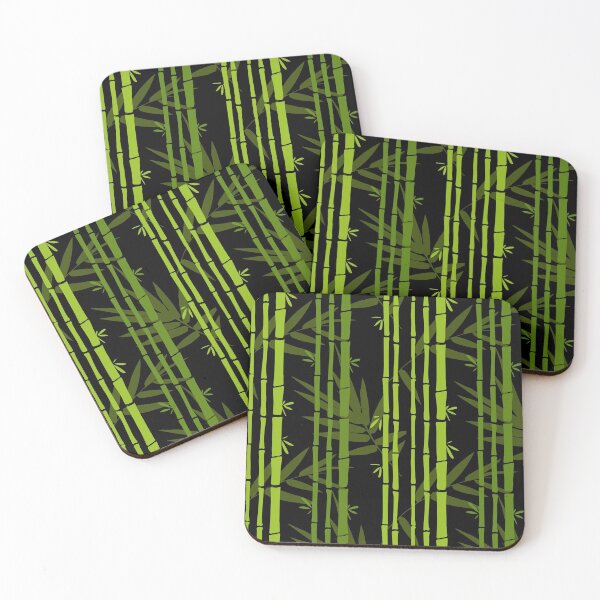 Item preview, Green Bamboo and Leaves Pattern on Black designed and sold by HotHibiscus.