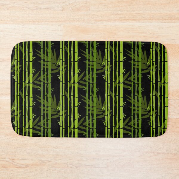 Item preview, Green Bamboo and Leaves Pattern on Black designed and sold by HotHibiscus.