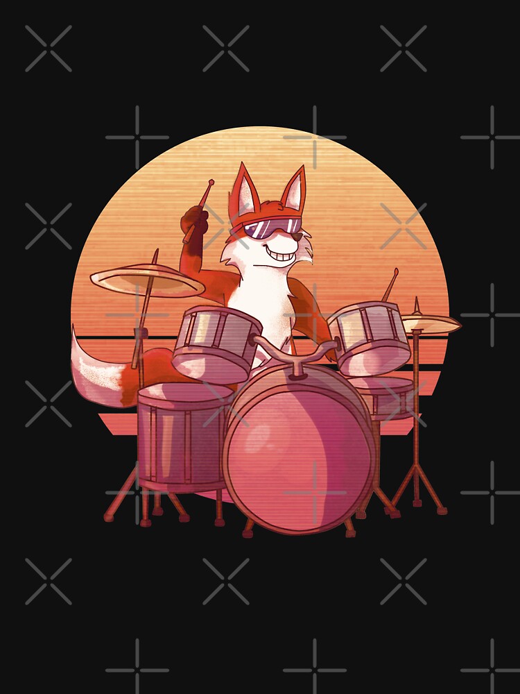 Fox Playing The Drums Fox Lover Drummer T Cute Fox Drummer Vintage Retro Style T Shirt