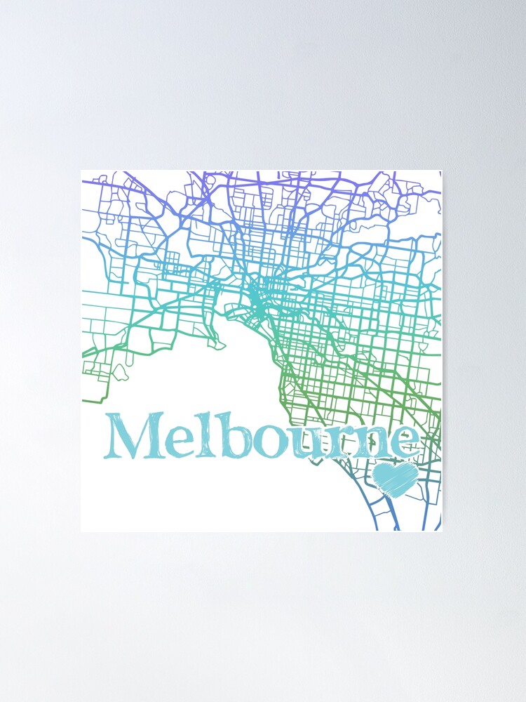 Alternate view of Melbourne, Australia Map Souvenir Poster
