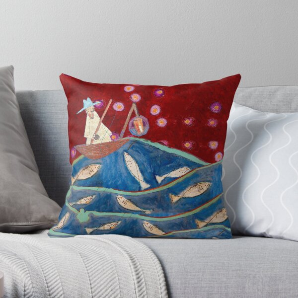 Night Fisherman at Sunset Throw Pillow