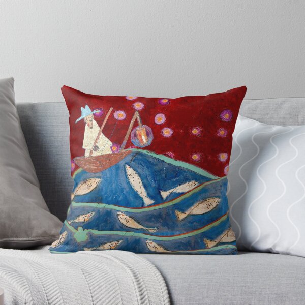 Night Fisherman at Sunset Throw Pillow