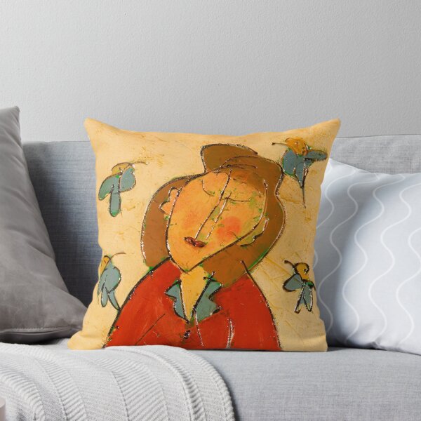 Lady with Bluebirds Throw Pillow