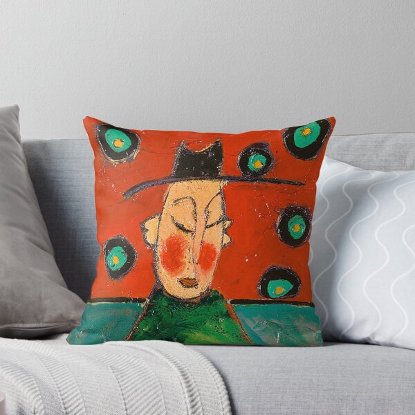 Monk red and turquoise Throw Pillow