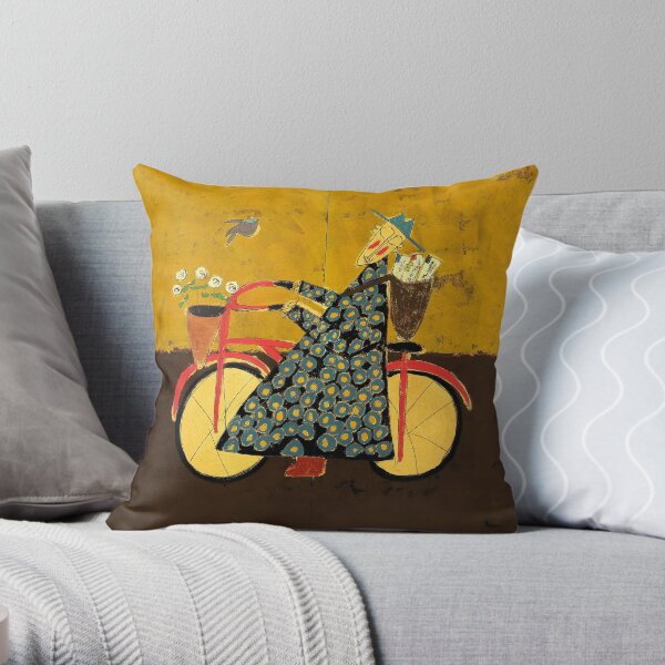 Bicycle Monk with loveletters Throw Pillow